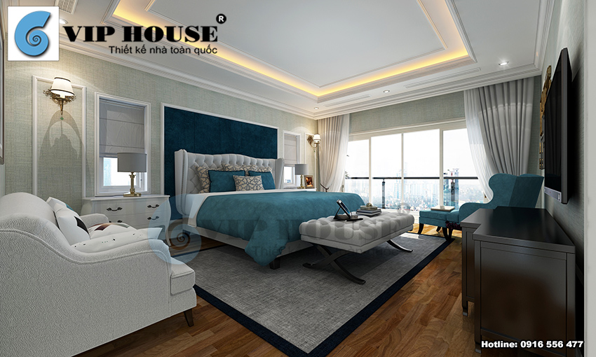 Thiết kế nội thất tân cổ điển phòng ngủ master biệt thự phố tại Hà Nội