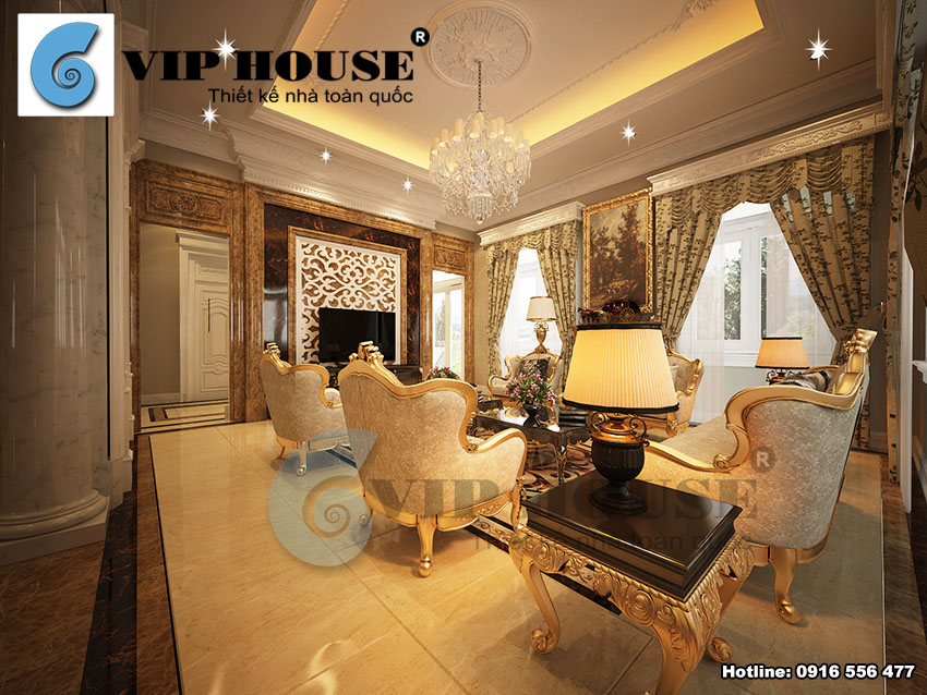 Thiết kế nội thất phòng khách phong cách tân cổ điển cho biệt thự Pháp