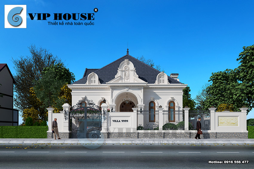 Thiết kế nhà đẹp với mẫu biệt thự tân cổ điển Pháp 1 tầng