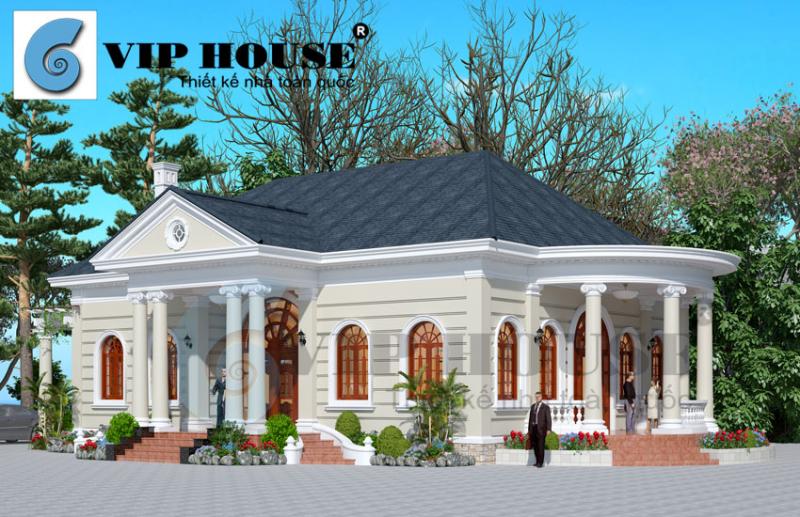 Thiết kế biệt thự tân cổ điển 1 tầng có sân vườn tại Thanh Hóa